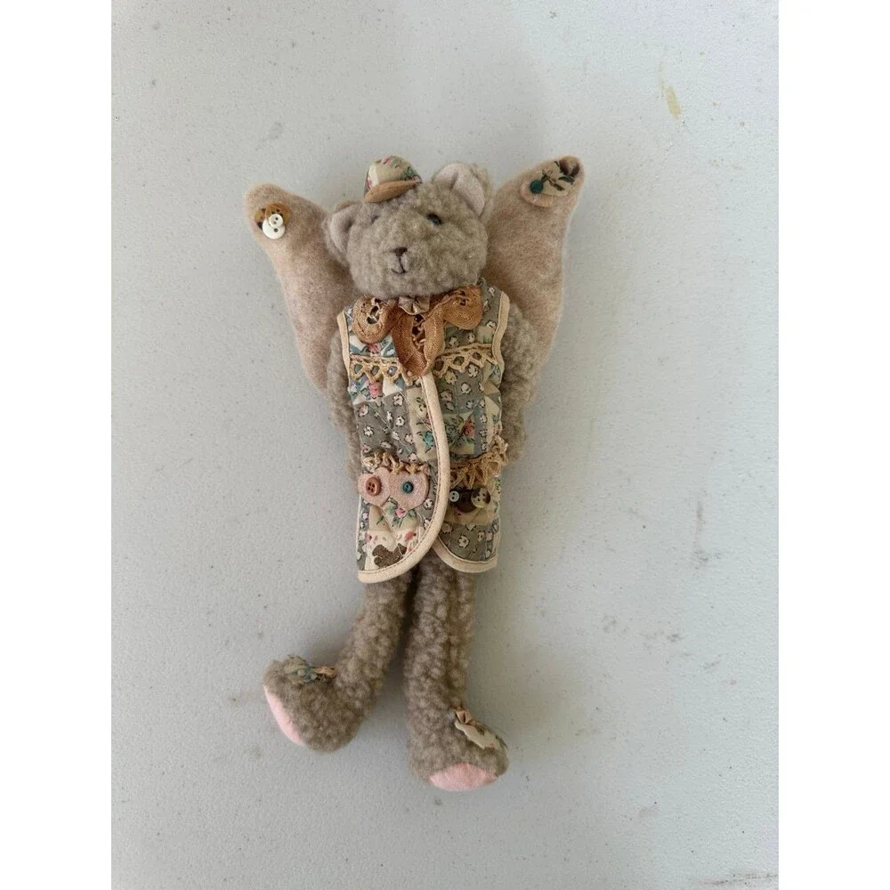 Vintage Unbranded Embellished Vest Fleece Plush Angel Teddy Bear Self Sitter